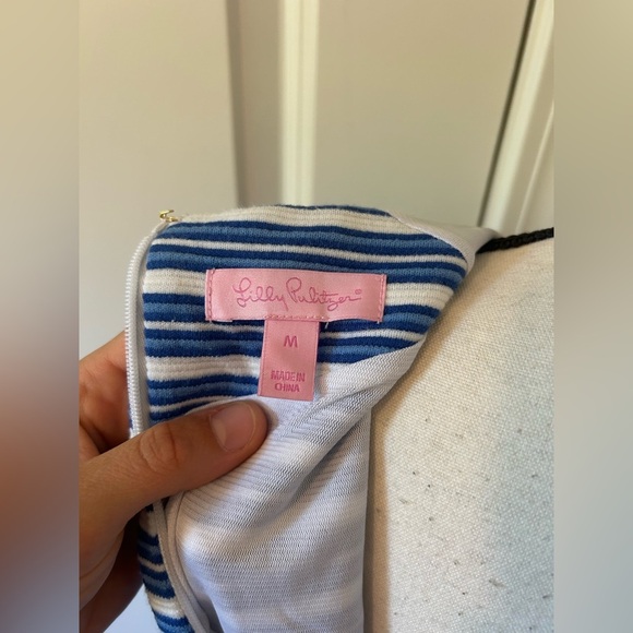 Lilly Pulitzer bree bay Blue Striped Midi Dress v neck fit and flare - Picture 12 of 13